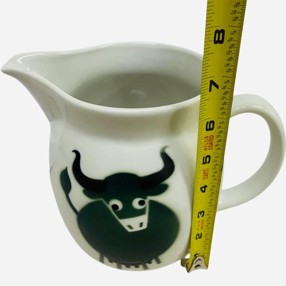 Arabia Finland Heluna Green Bull Ceramic Pitcher Kaj Franck MCM Vintage Good